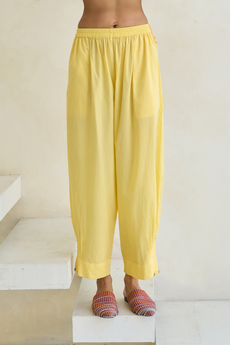 Zoe Pant cotton by SWATTI KAPOOR in yellow color for women Worldwide