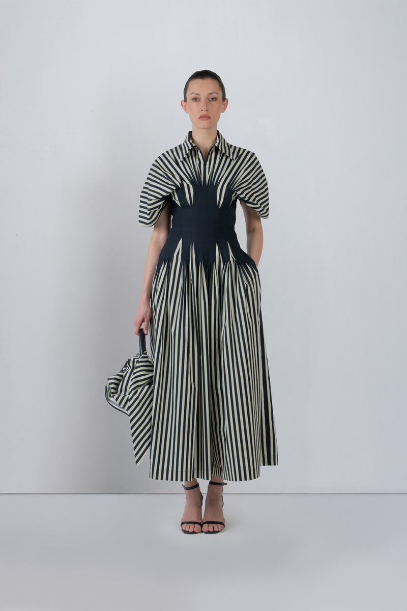 ZORA DRESS - Black/White Stripes dress by Leh Studios in black for women Worldwide