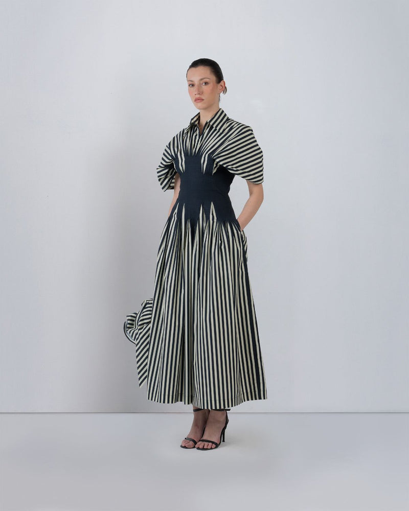 ZORA DRESS - Black/White Stripes dress by Leh Studios in black for women Worldwide