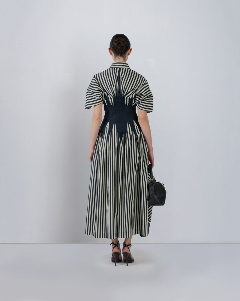 ZORA DRESS - Black/White Stripes dress by Leh Studios in black for women Worldwide