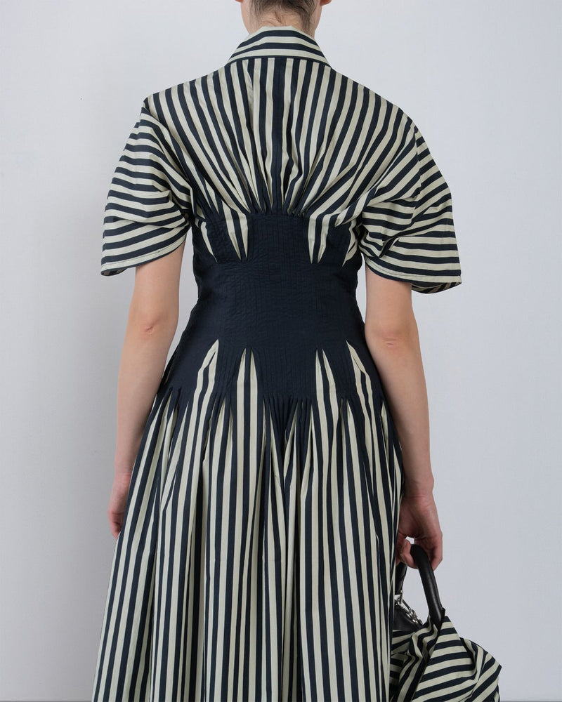 ZORA DRESS - Black/White Stripes dress by Leh Studios in black for women Worldwide