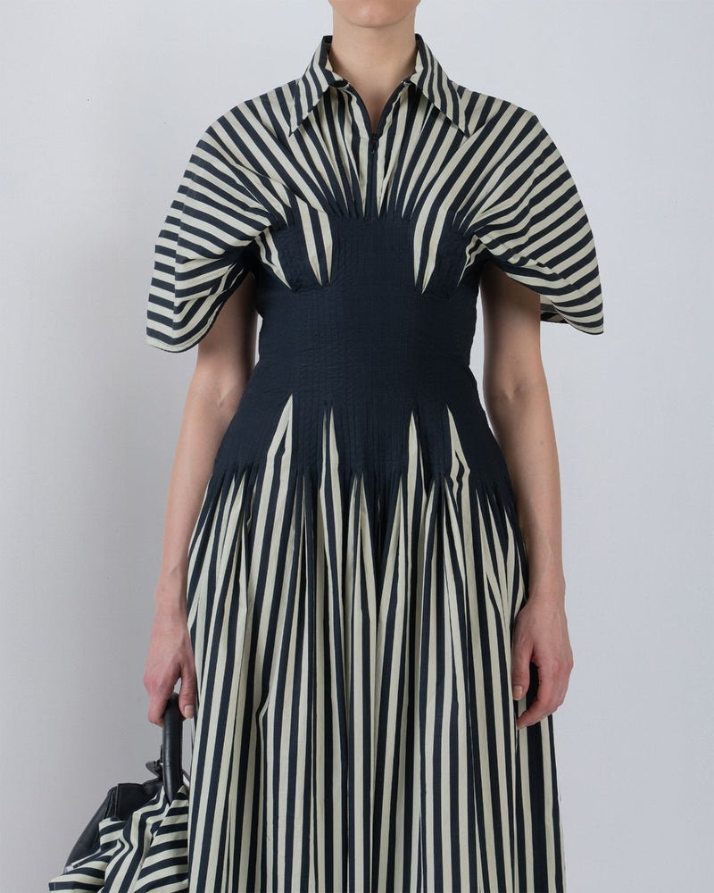ZORA DRESS - Black/White Stripes dress by Leh Studios in black for women Worldwide