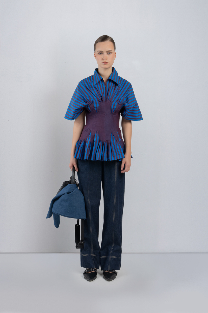 ZORA TOP - Blue/ Plum Stripes top/shirt by Leh Studios in blue for women Worldwide