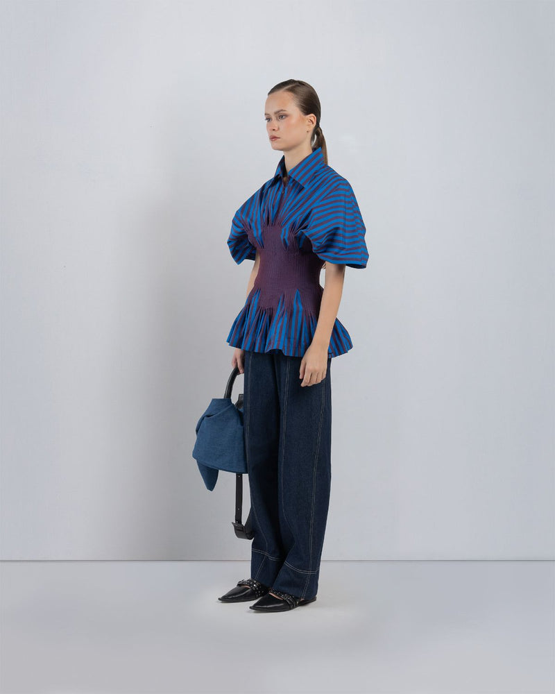 ZORA TOP - Blue/ Plum Stripes top/shirt by Leh Studios in blue for women Worldwide