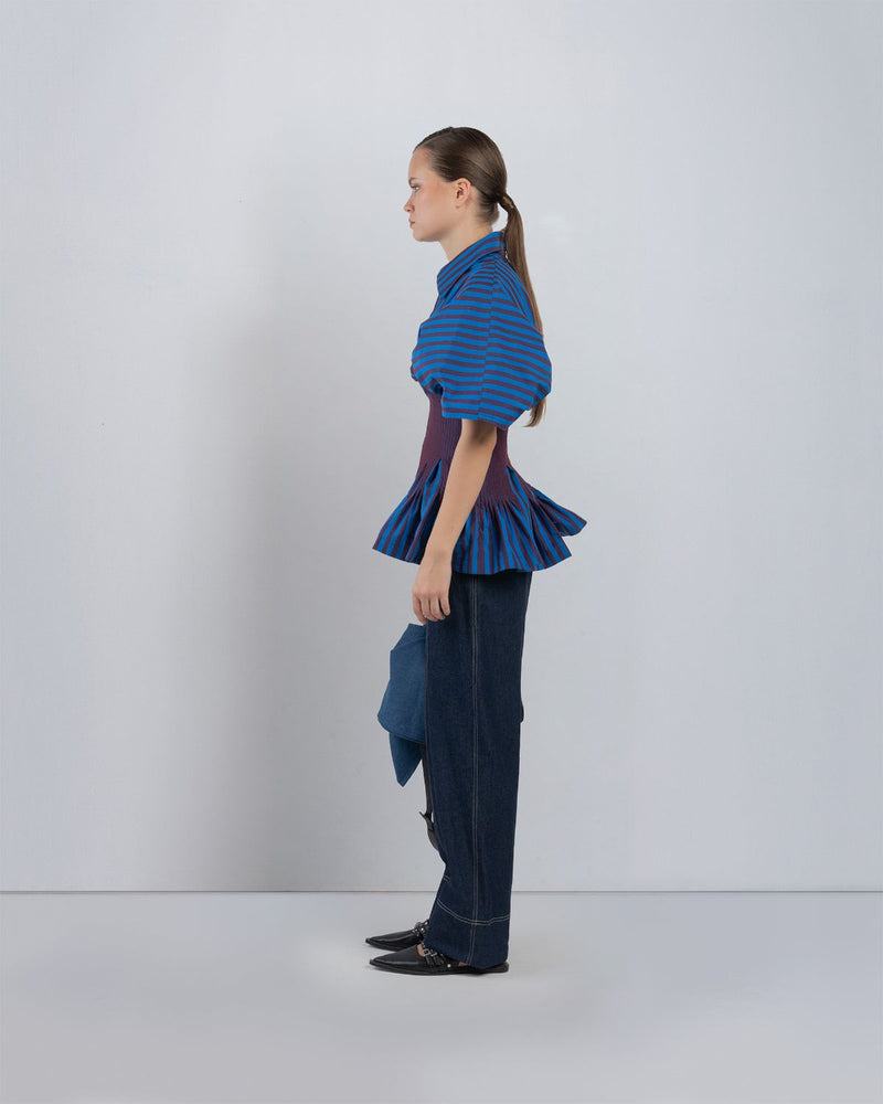 ZORA TOP - Blue/ Plum Stripes top/shirt by Leh Studios in blue for women Worldwide