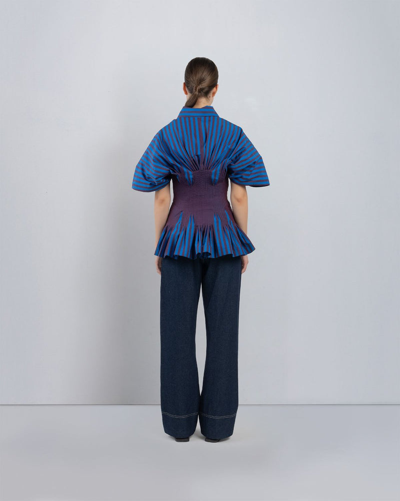 ZORA TOP - Blue/ Plum Stripes top/shirt by Leh Studios in blue for women Worldwide