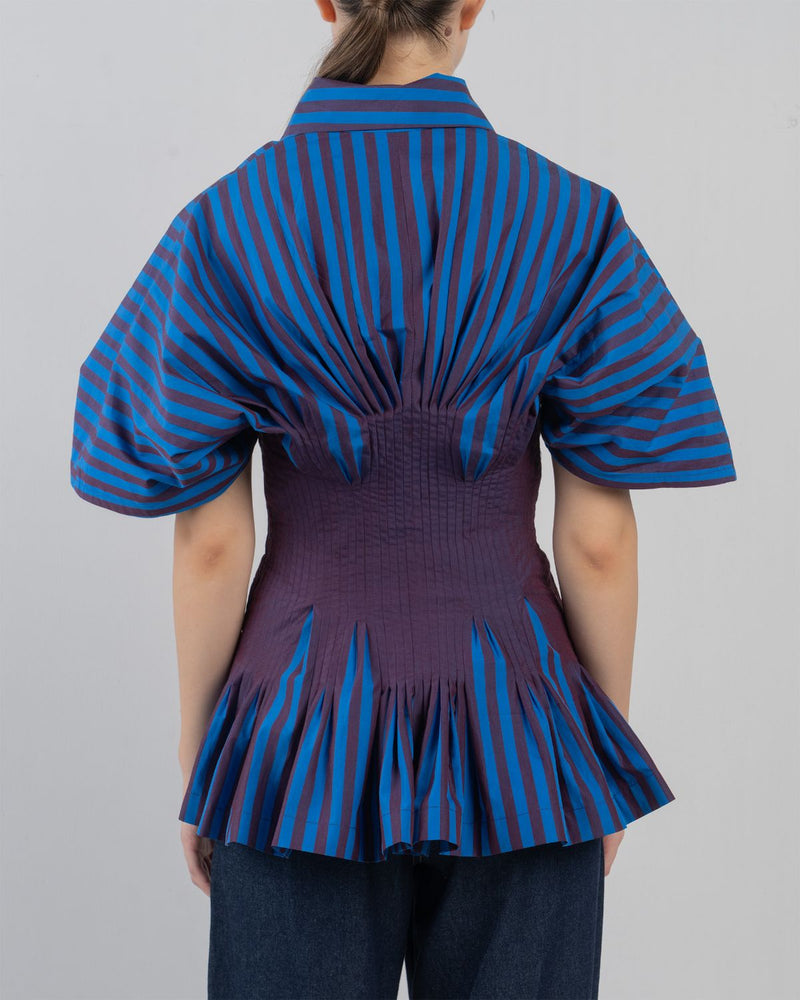 ZORA TOP - Blue/ Plum Stripes top/shirt by Leh Studios in blue for women Worldwide