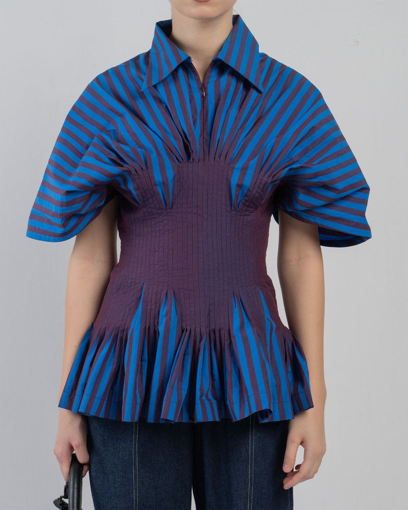 ZORA TOP - Blue/ Plum Stripes top/shirt by Leh Studios in blue for women Worldwide
