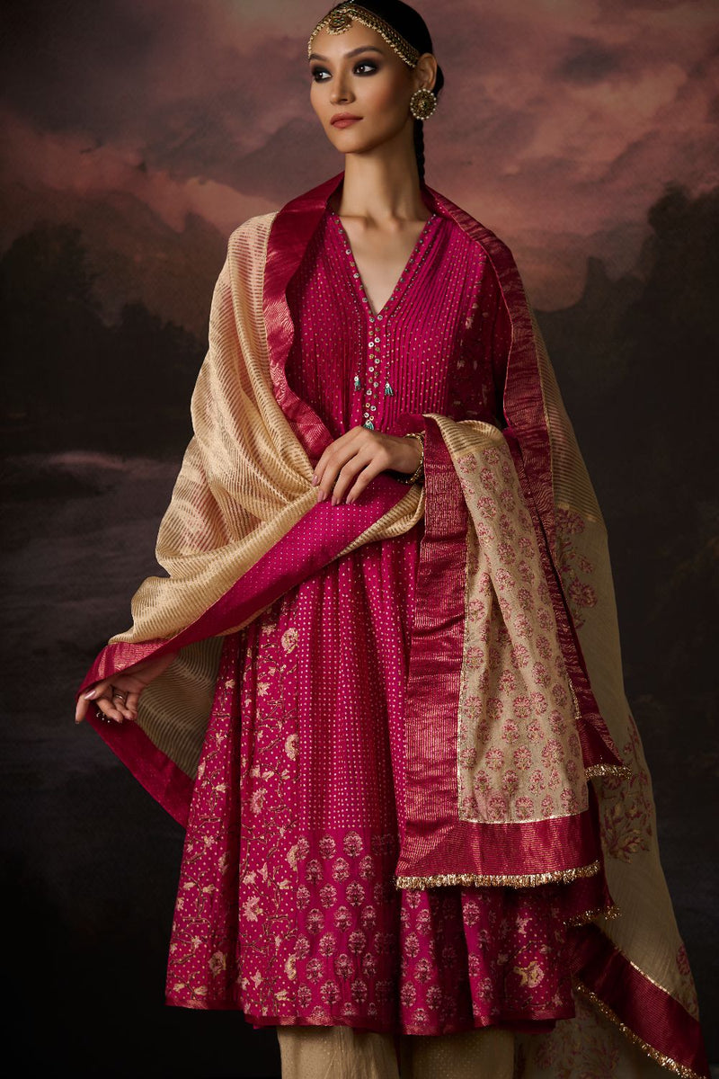 ZOYA KURTA chanderi by SWATTI KAPOOR in pink color for women Worldwide