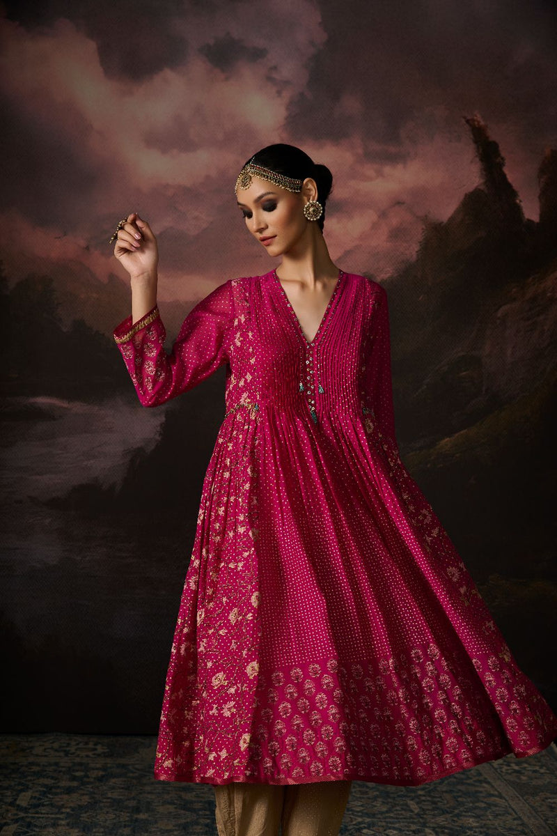 ZOYA KURTA chanderi by SWATTI KAPOOR in pink color for women Worldwide