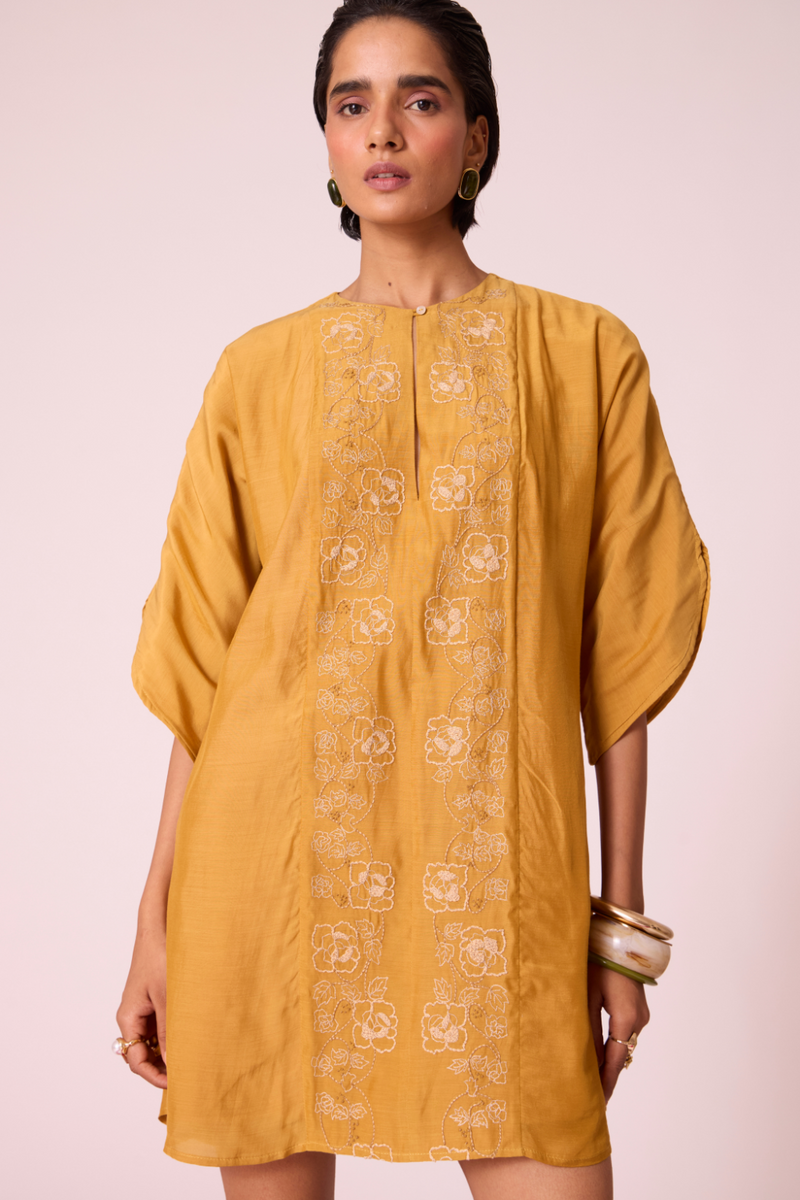 Zarah Yellow Embroidered Dress by The Summer House in yellow color for women Worldwide
