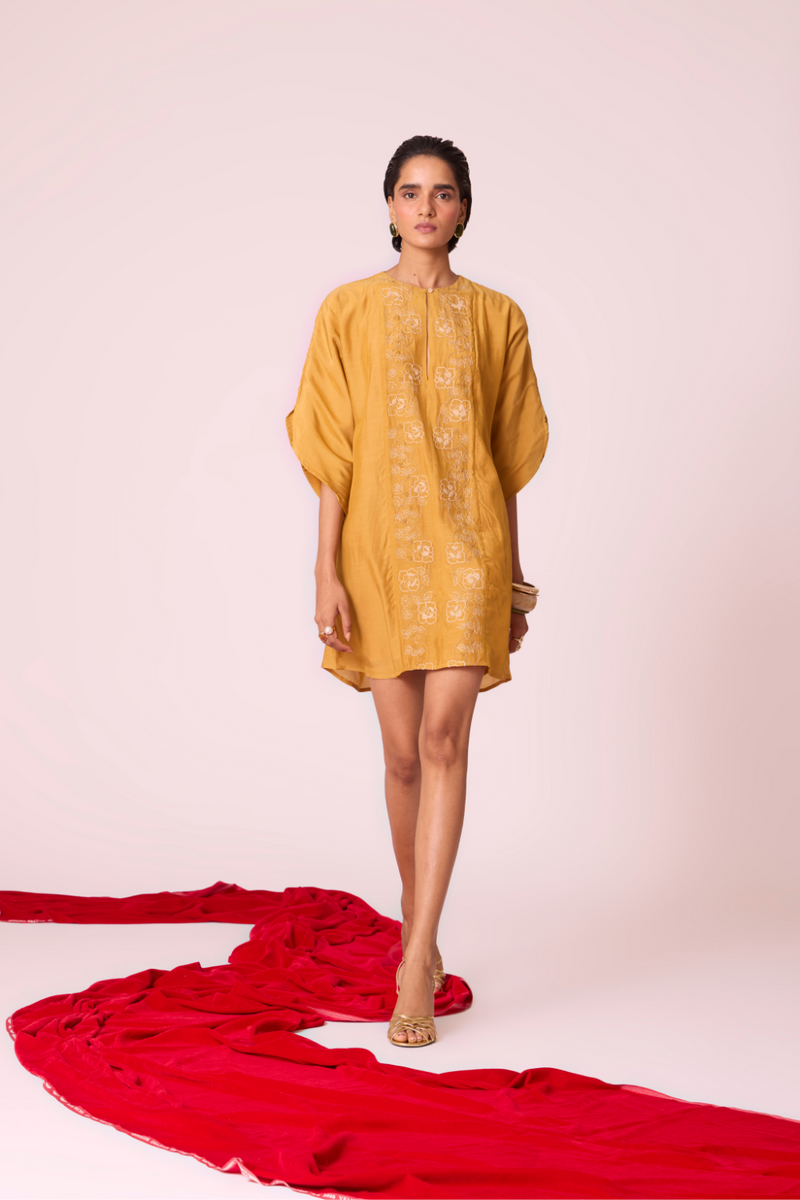 Zarah Yellow Embroidered Dress by The Summer House in yellow color for women Worldwide