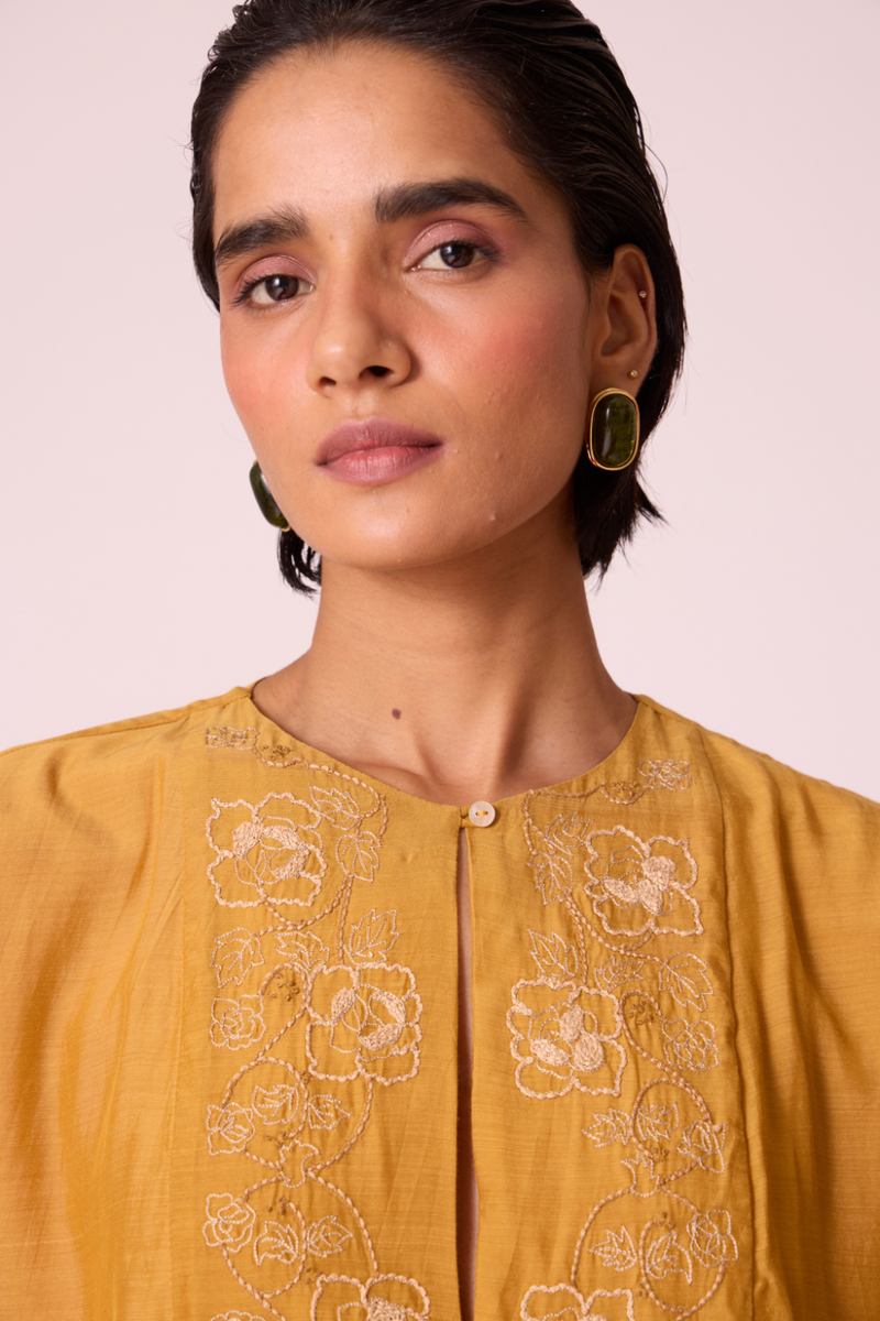 Zarah Yellow Embroidered Dress by The Summer House in yellow color for women Worldwide