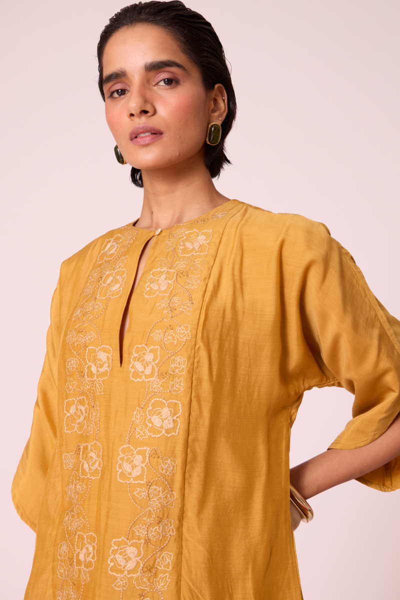 Zarah Yellow Embroidered Dress by The Summer House in yellow color for women Worldwide