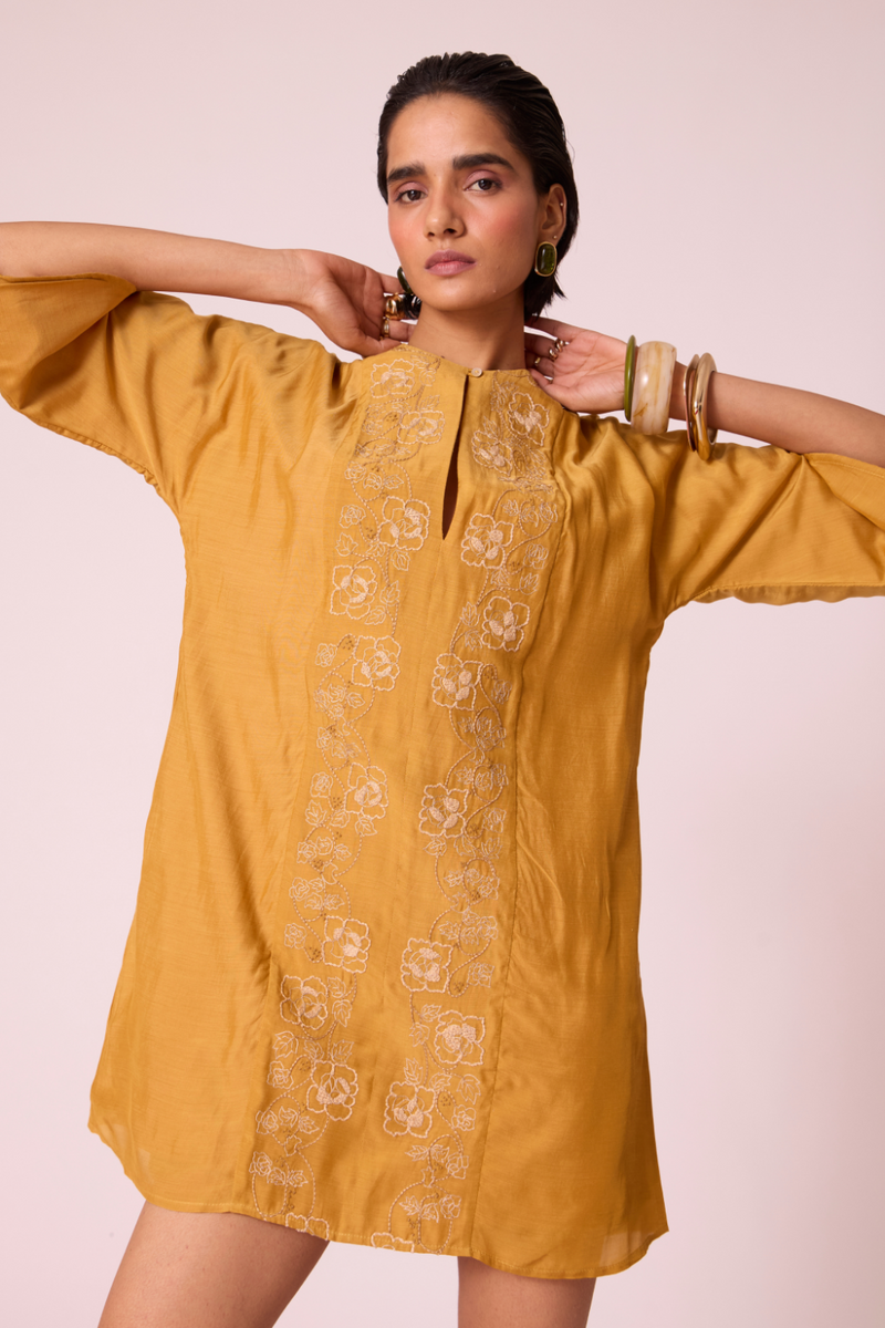 Zarah Yellow Embroidered Dress by The Summer House in yellow color for women Worldwide