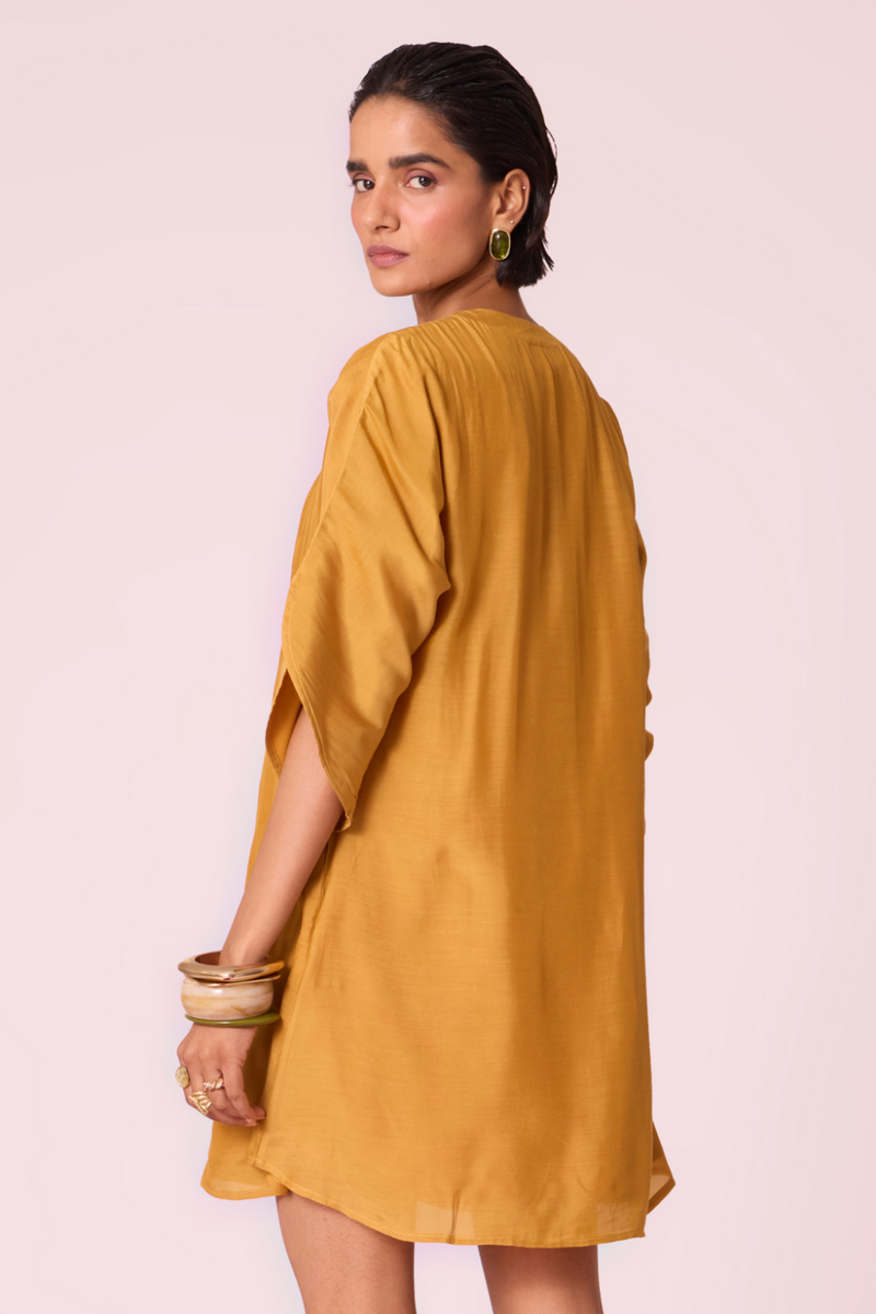 Zarah Yellow Embroidered Dress by The Summer House in yellow color for women Worldwide