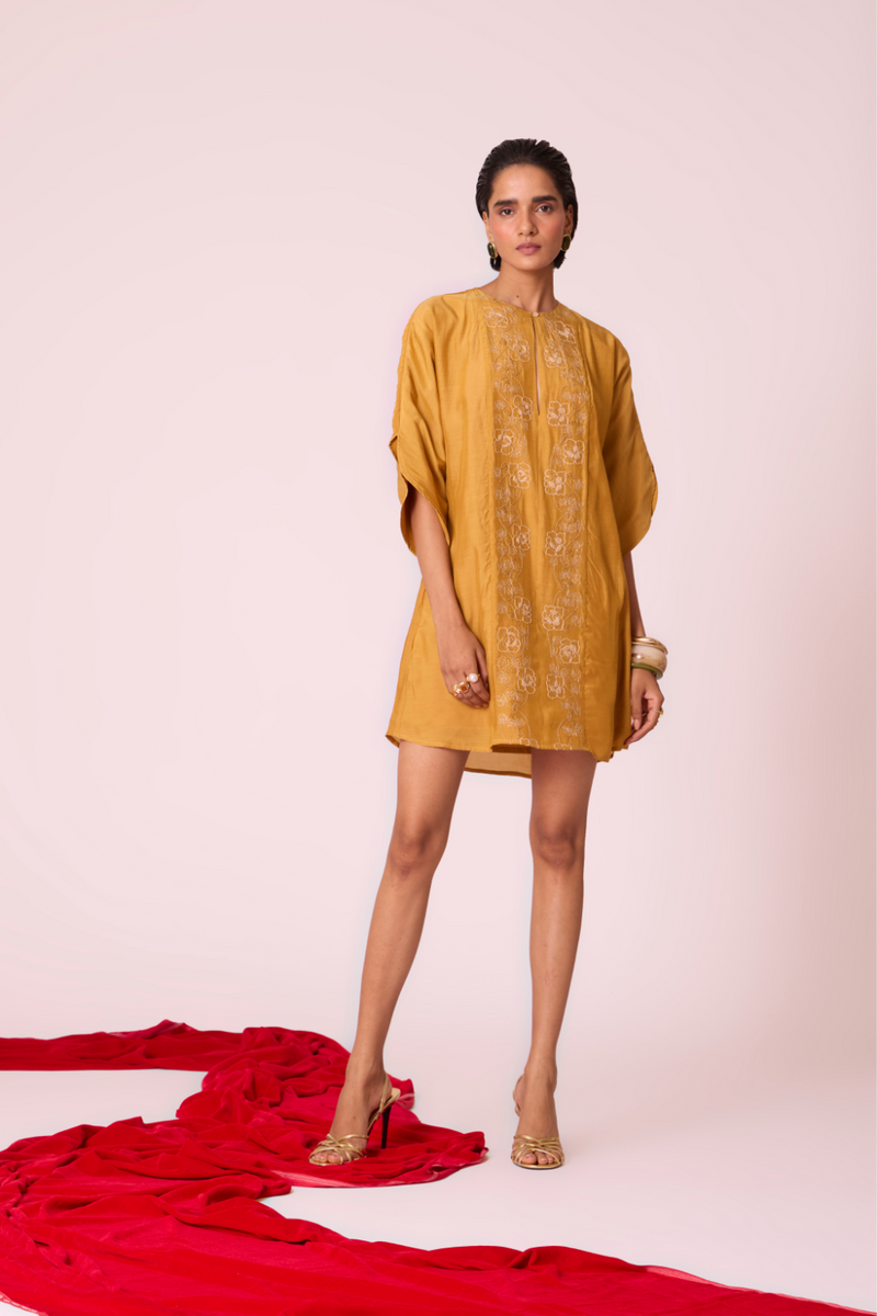 Zarah Yellow Embroidered Dress by The Summer House in yellow color for women Worldwide