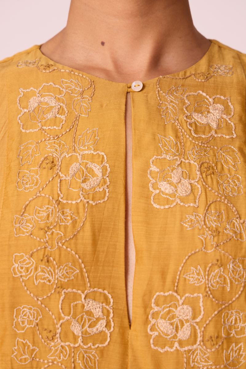 Zarah Yellow Embroidered Dress by The Summer House in yellow color for women Worldwide
