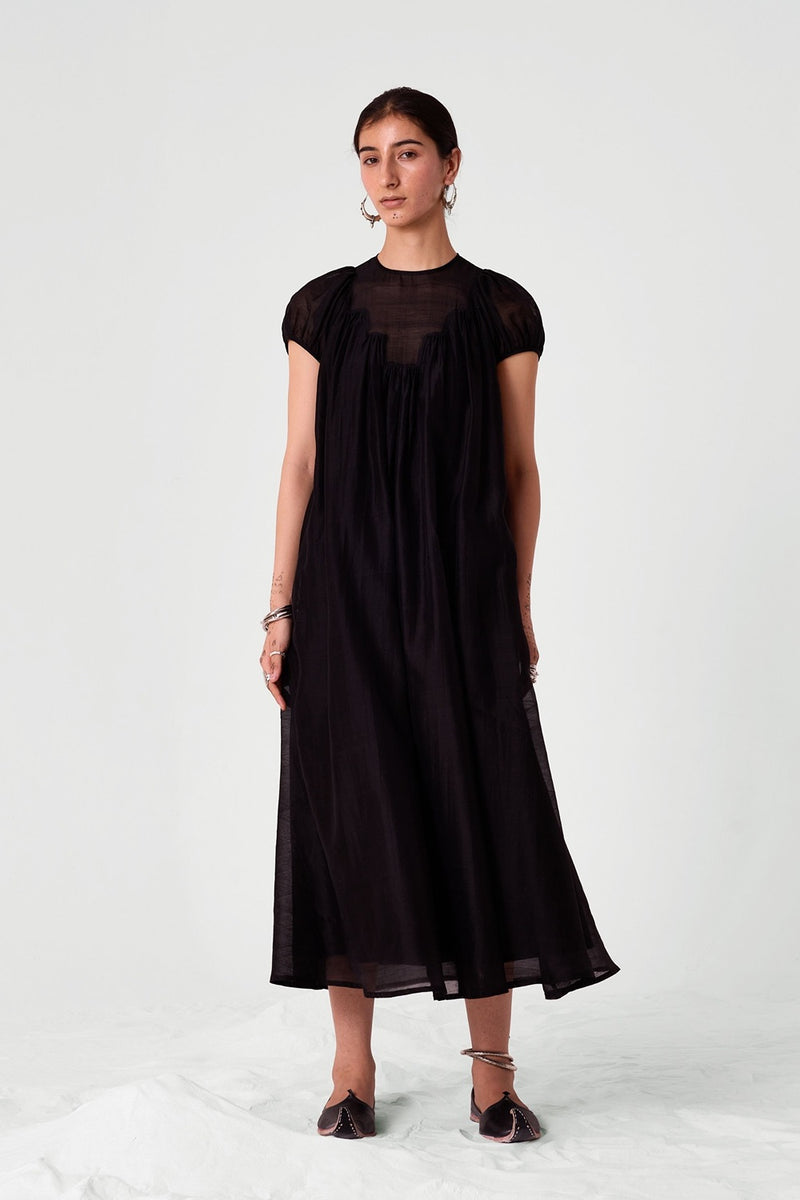 Zarna Silk Cotton Black Dress