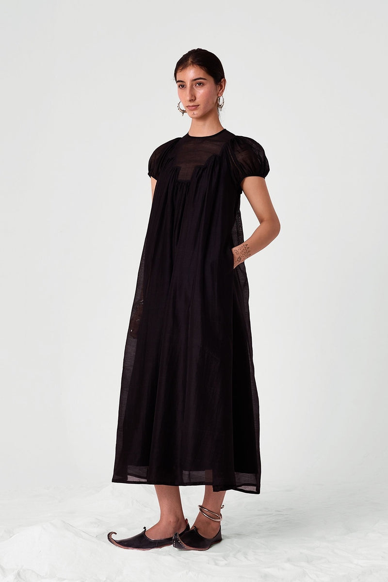 Zarna Silk Cotton Black Dress