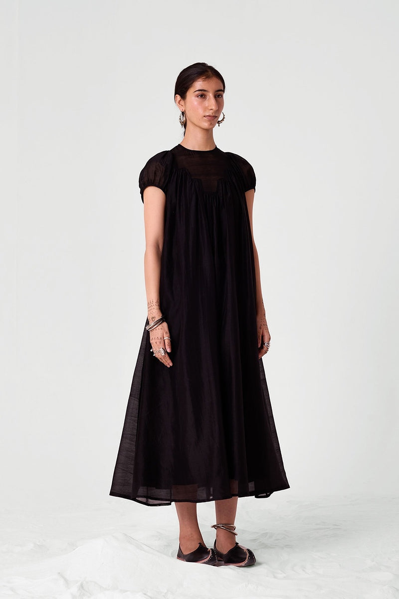 Zarna Silk Cotton Black Dress