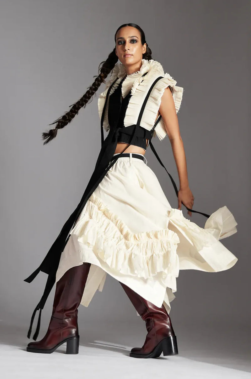 Zeni Skirt-White cotton by Chola in white color for women Worldwide