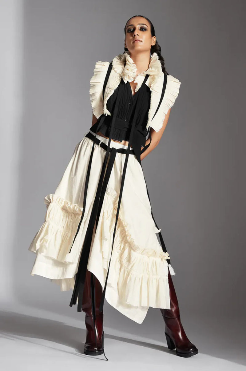 Zeni Skirt-White cotton by Chola in white color for women Worldwide