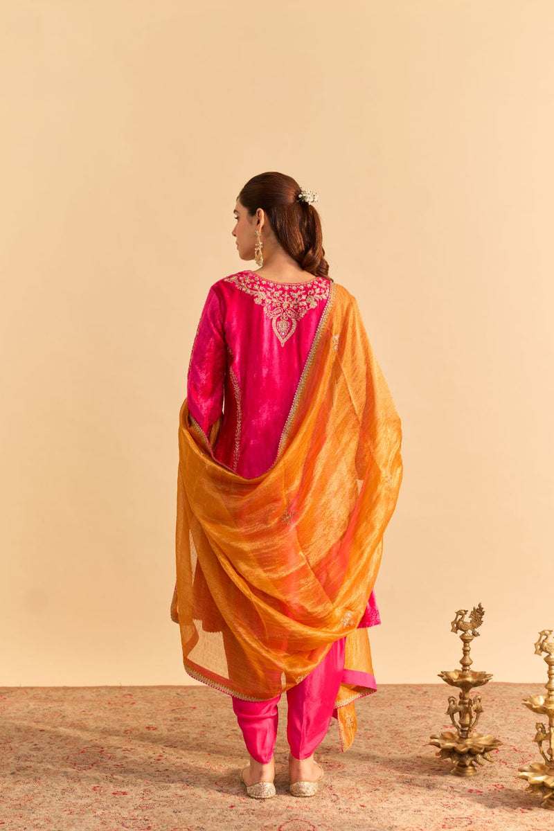 Ziara - Hotpink Kurta with Dhoti silk by SHEETAL BATRA in pink color for women Worldwide