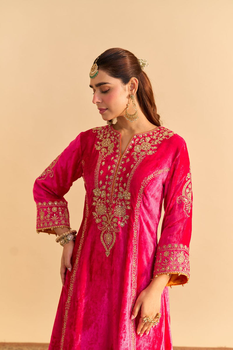 Ziara - Hotpink Kurta with Dhoti silk by SHEETAL BATRA in pink color for women Worldwide