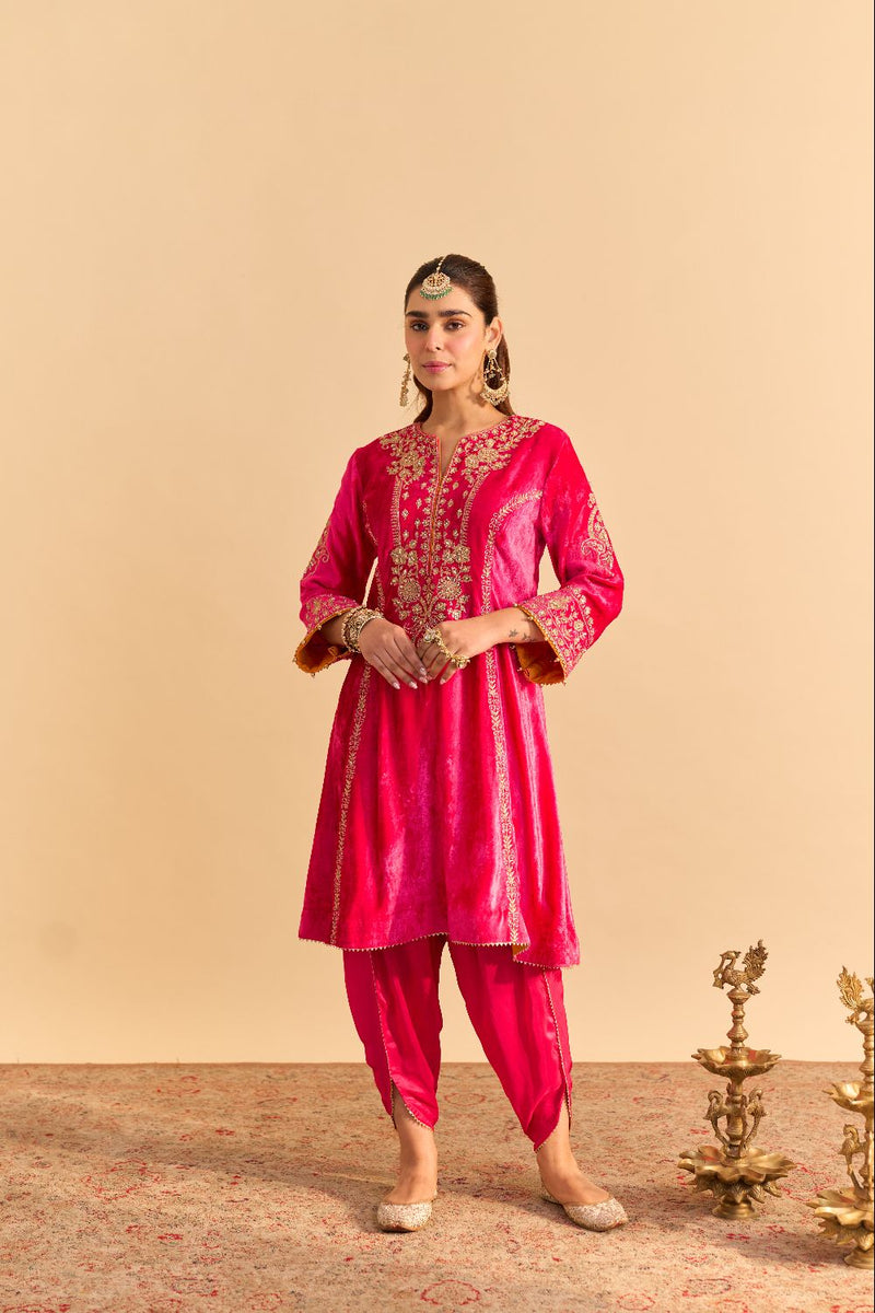 Ziara - Hotpink Kurta with Dhoti silk by SHEETAL BATRA in pink color for women Worldwide