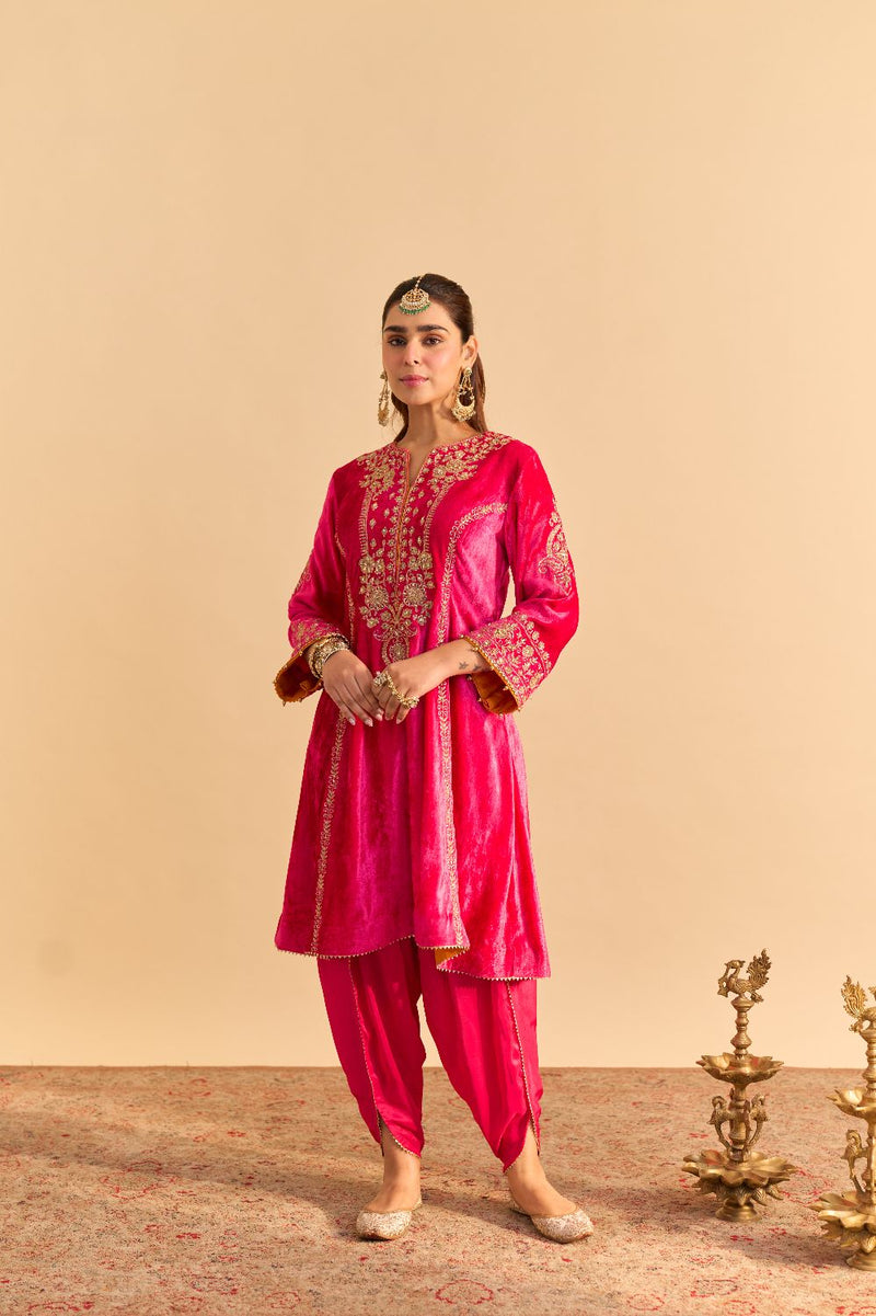 Ziara - Hotpink Kurta with Dhoti silk by SHEETAL BATRA in pink color for women Worldwide