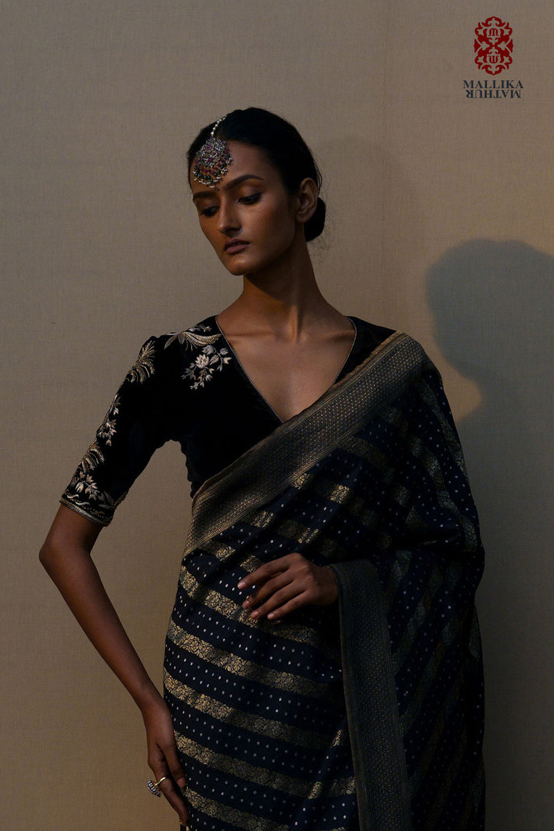 Zinnia Blouse velvet black by Mallika Mathur in black color for women Worldwide
