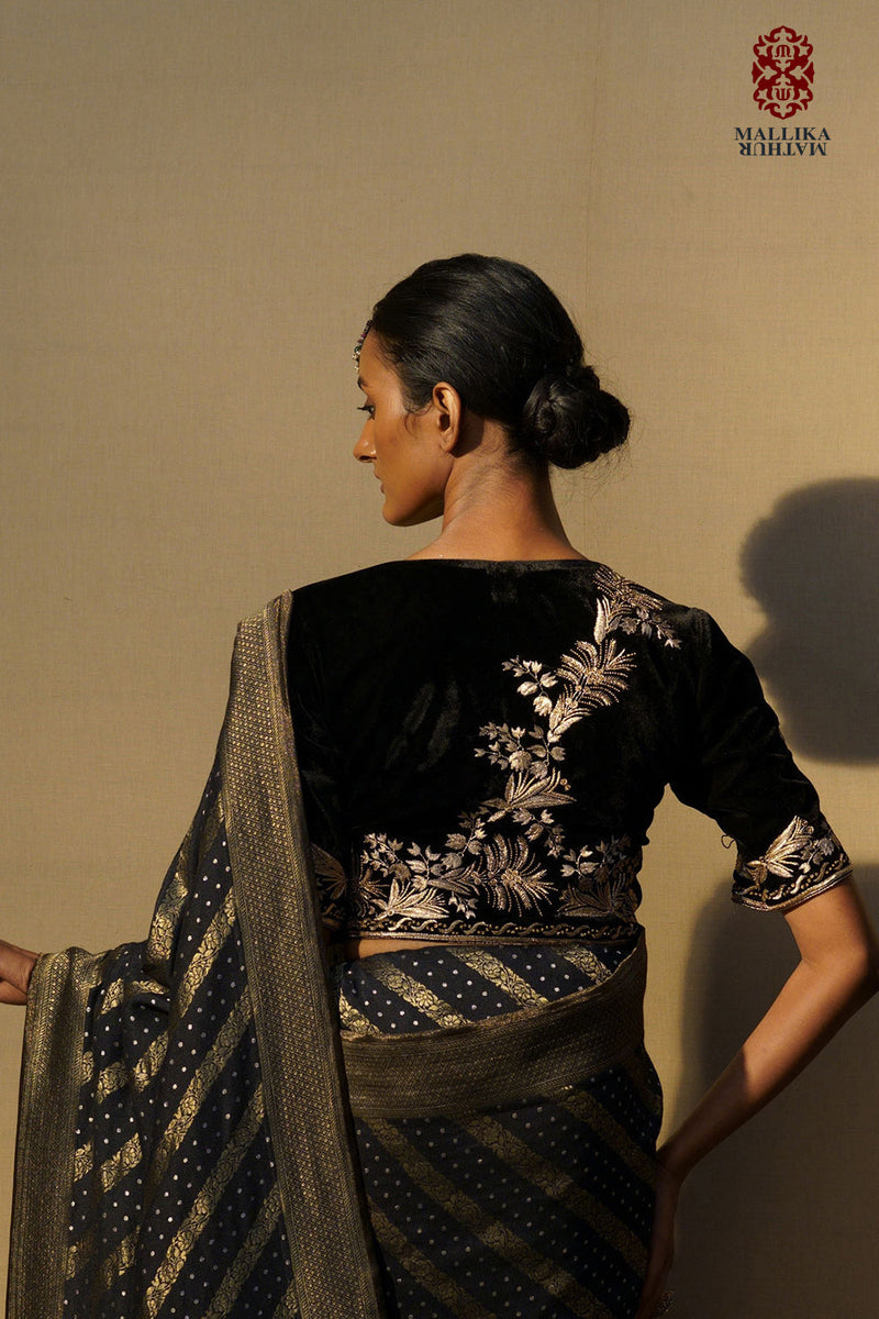 Zinnia Blouse velvet black by Mallika Mathur in black color for women Worldwide