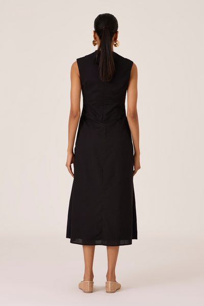 Ziva Black Pleated Midi Dress