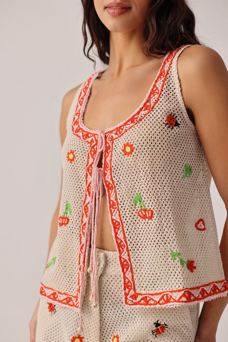 Ziva Shorts-Ecru crochet resort wear by NOIB in beige for women Worldwide