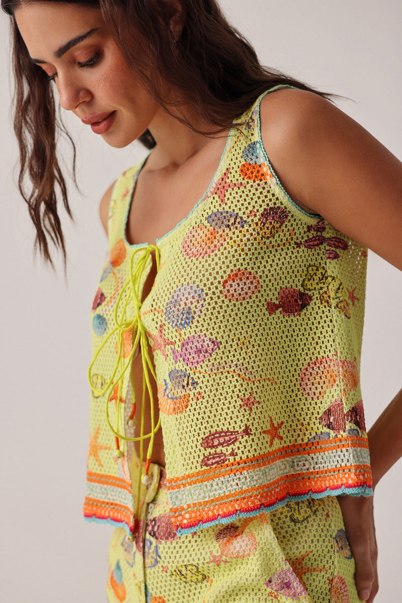 Ziva Vest-Seaborn crochet resort wear by NOIB in yellow for women Worldwide