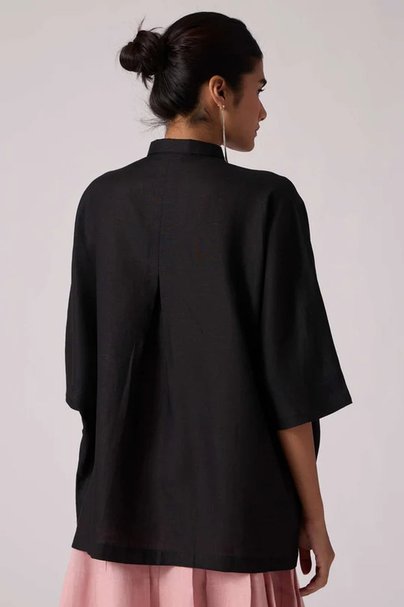 Zuri Noir Shirt 100% linen top/shirt by The Summer House in black for women Worldwide