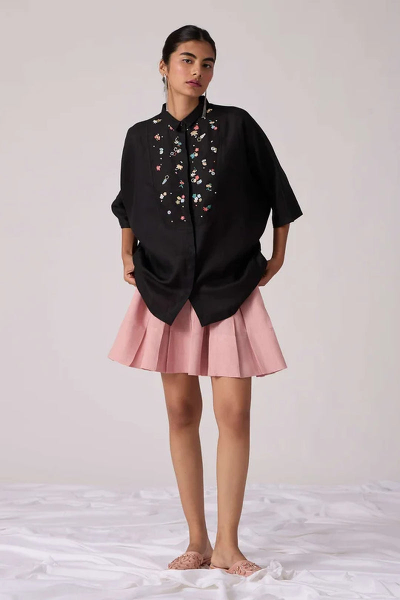 Zuri Noir Shirt 100% linen top/shirt by The Summer House in black for women Worldwide