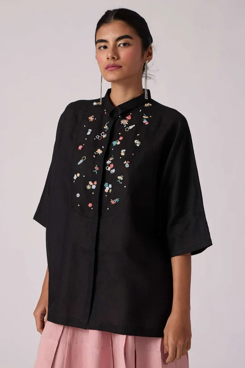 Zuri Noir Shirt 100% linen top/shirt by The Summer House in black for women Worldwide