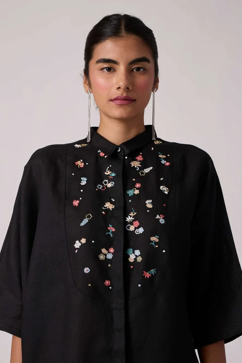 Zuri Noir Shirt 100% linen top/shirt by The Summer House in black for women Worldwide