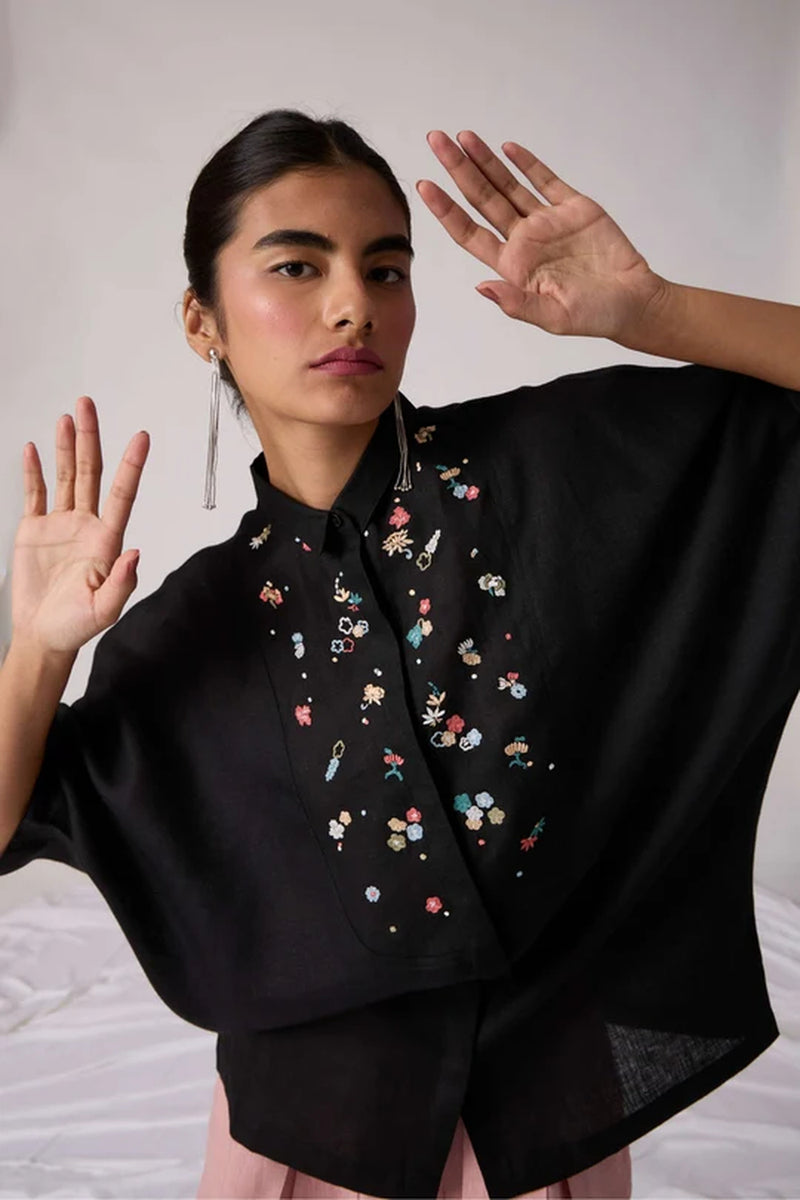 Zuri Noir Shirt 100% linen top/shirt by The Summer House in black for women Worldwide