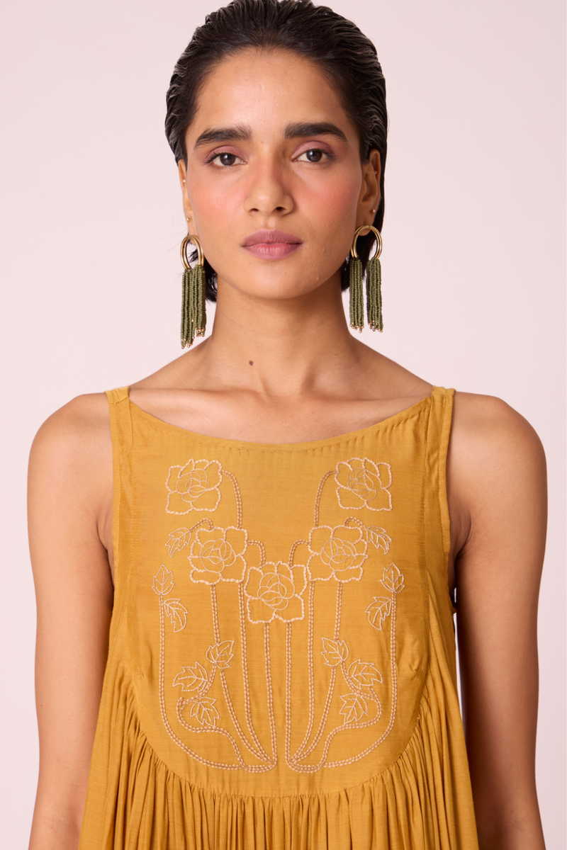 Zvuk Yellow Embroidered Maxi Dress by The Summer House in yellow color for women Worldwide