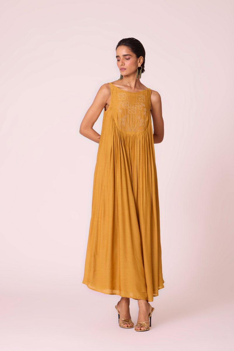 Zvuk Yellow Embroidered Maxi Dress by The Summer House in yellow color for women Worldwide