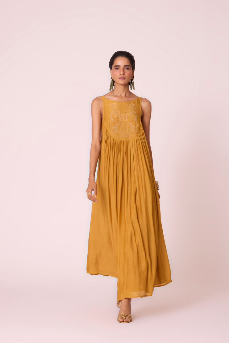 Zvuk Yellow Embroidered Maxi Dress by The Summer House in yellow color for women Worldwide