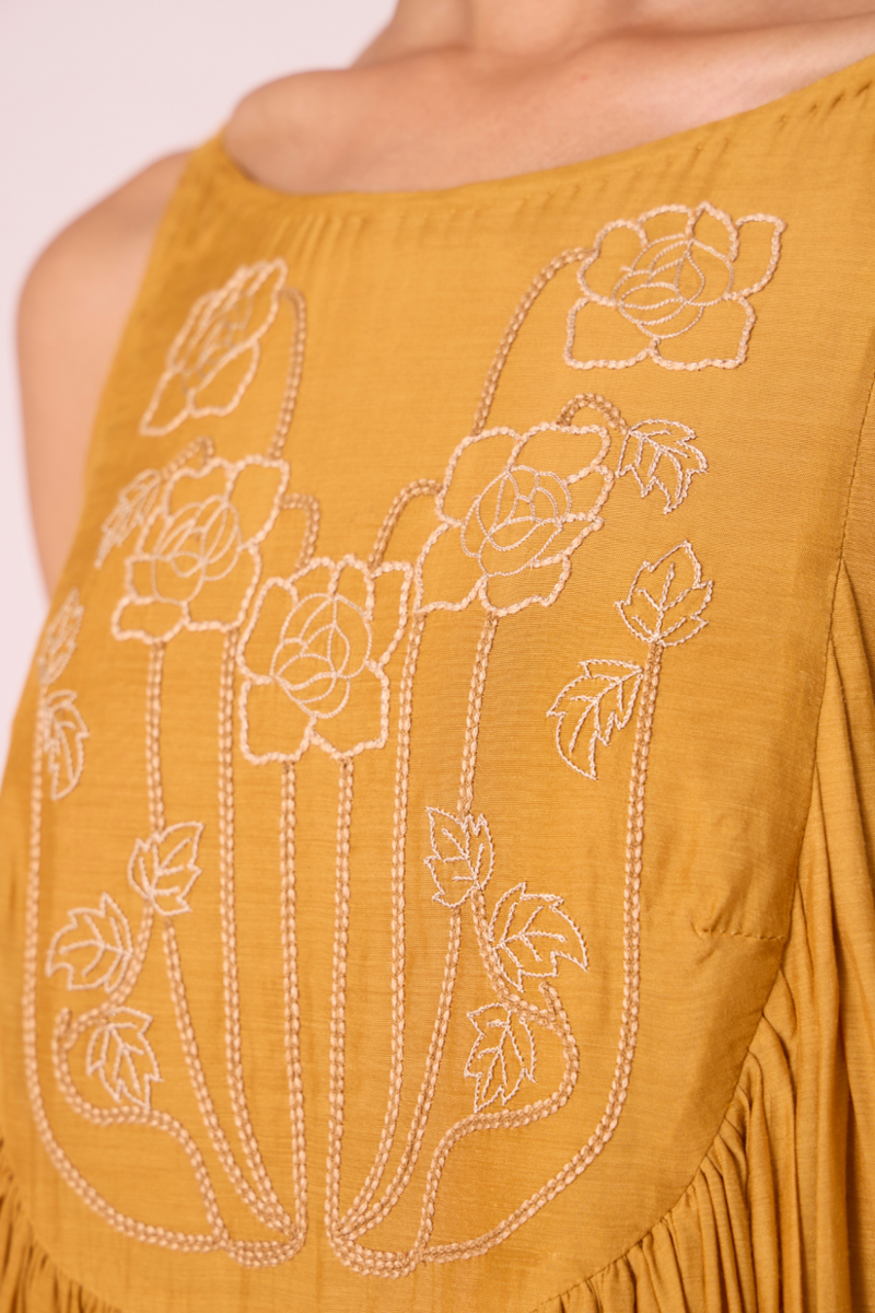 Zvuk Yellow Embroidered Maxi Dress by The Summer House in yellow color for women Worldwide