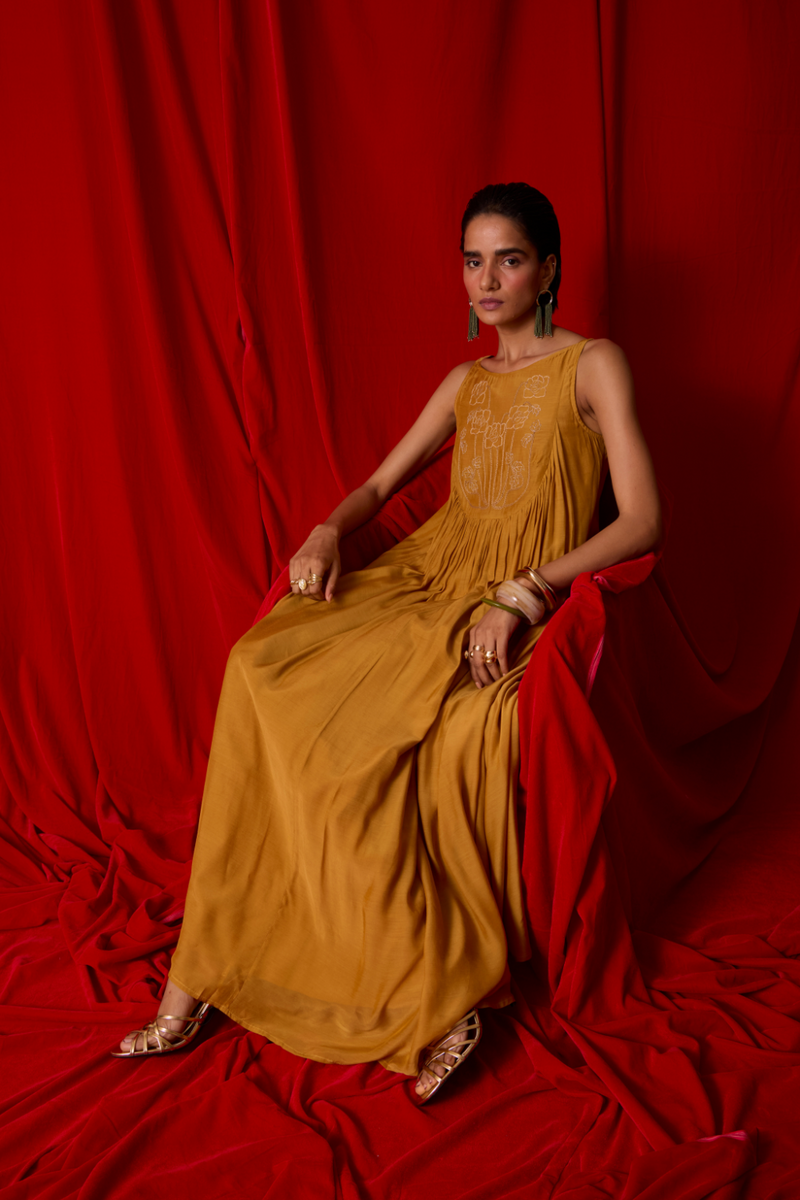 Zvuk Yellow Embroidered Maxi Dress by The Summer House in yellow color for women Worldwide