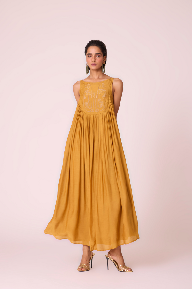 Zvuk Yellow Embroidered Maxi Dress by The Summer House in yellow color for women Worldwide