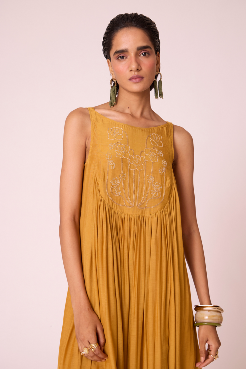 Zvuk Yellow Embroidered Maxi Dress by The Summer House in yellow color for women Worldwide