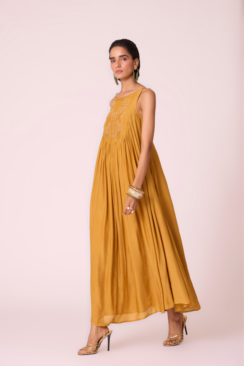 Zvuk Yellow Embroidered Maxi Dress by The Summer House in yellow color for women Worldwide