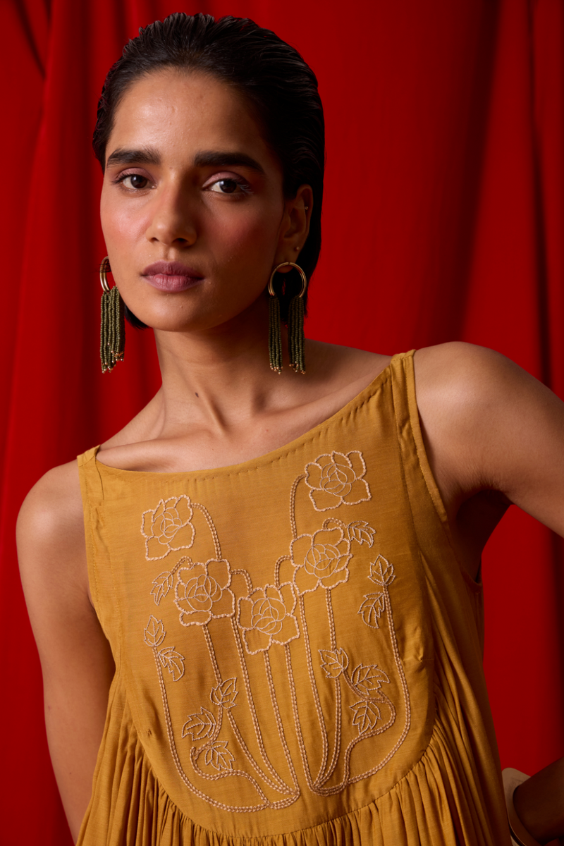 Zvuk Yellow Embroidered Maxi Dress by The Summer House in yellow color for women Worldwide